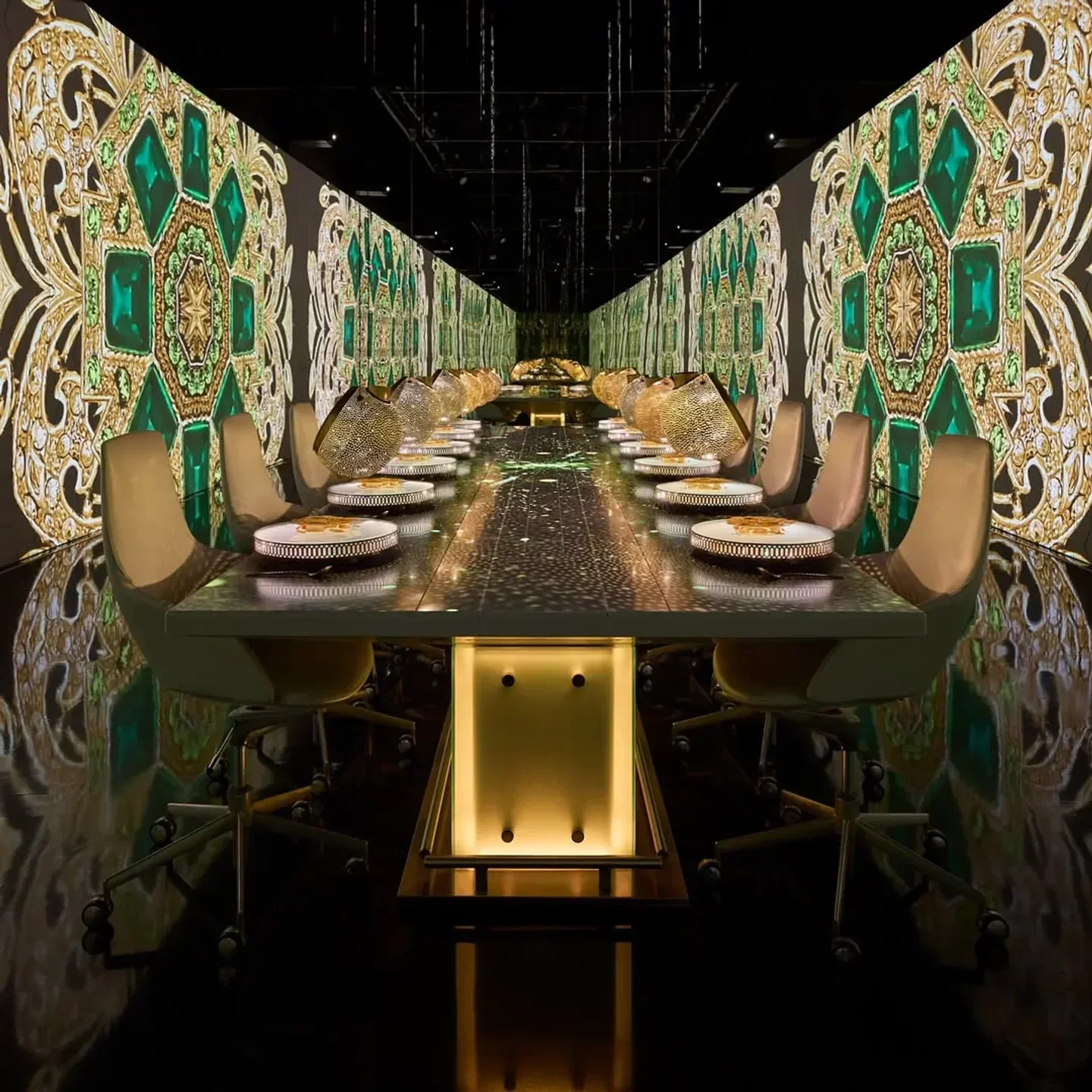Sublimotion Ibiza restaurant's immersive dining experience with stunning, artistic decor.